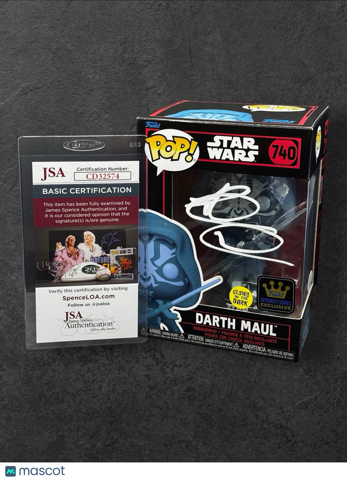 Glows in the Dark Funko #740 Signed (White) Darth Maul - By Ray Park