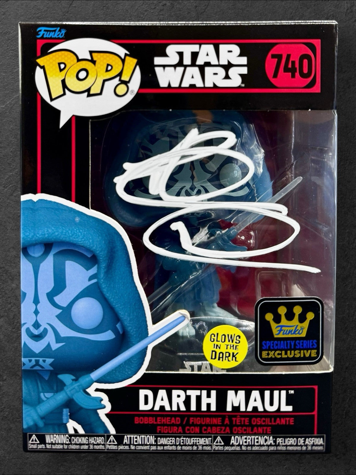 Glows in the Dark Funko #740 Signed (White) Darth Maul - By Ray Park