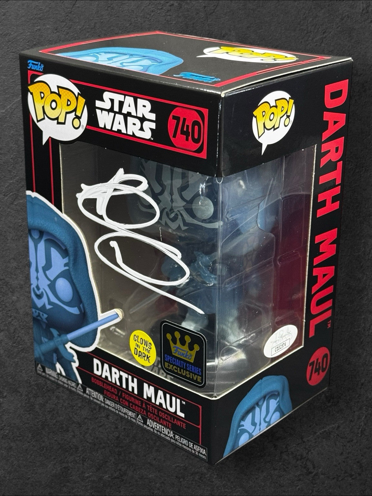 Glows in the Dark Funko #740 Signed (White) Darth Maul - By Ray Park