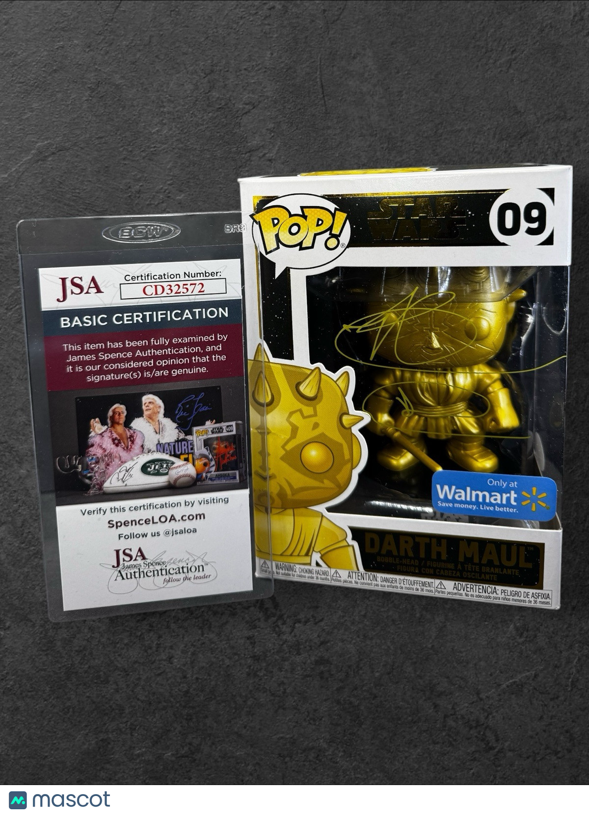 Funko Pop! Star Wars 09 Darth Maul Gold Signed By Ray Park With Gold Marker
