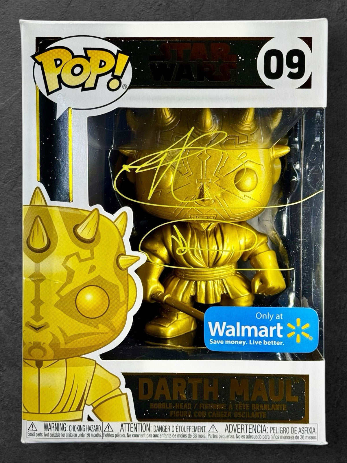 Funko Pop! Star Wars 09 Darth Maul Gold Signed By Ray Park With Gold Marker