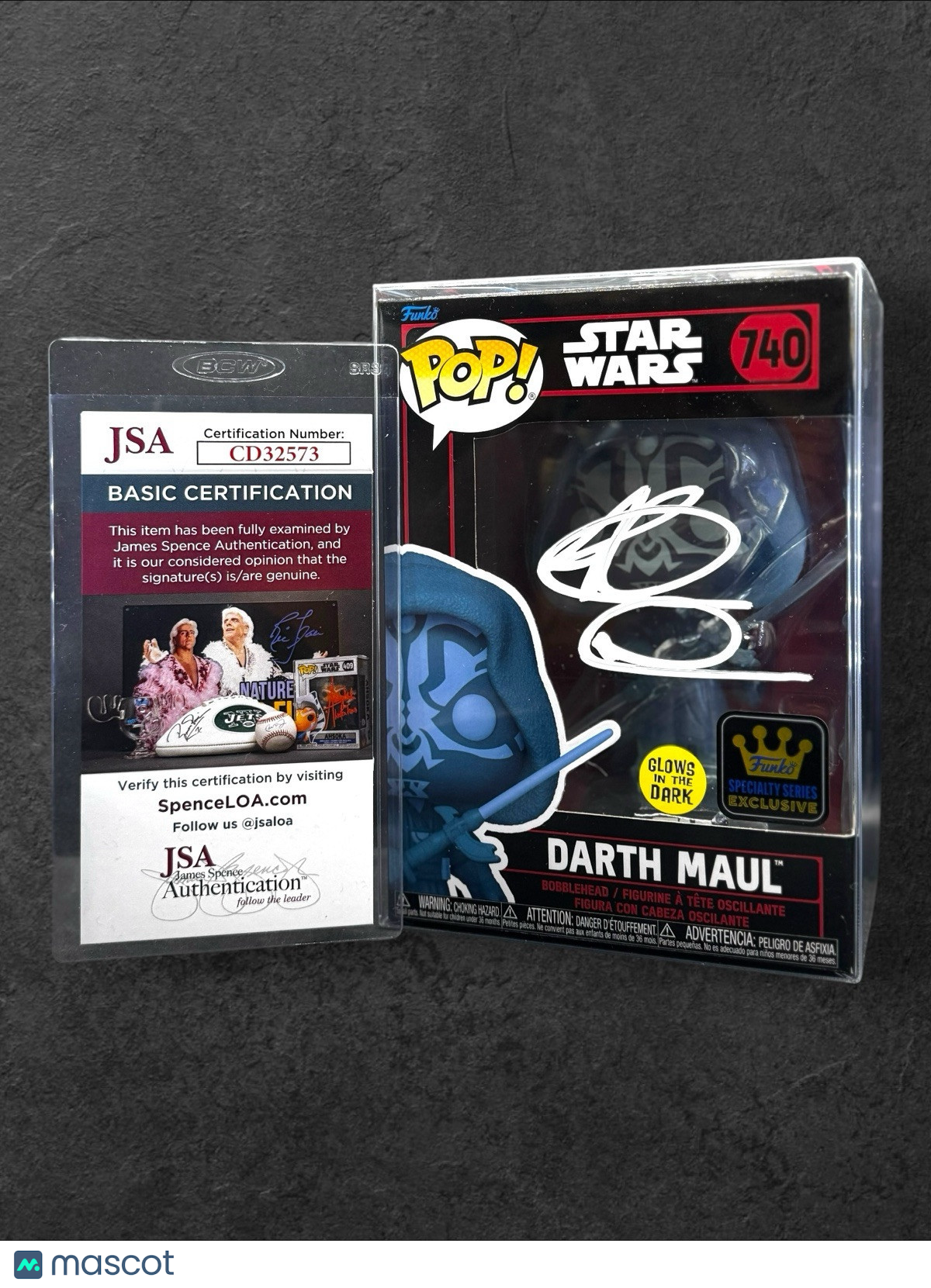 Glows in the Dark Funko #740 Signed (White) Darth Maul - By Ray Park
