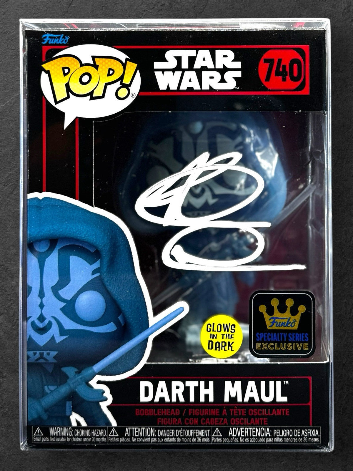 Glows in the Dark Funko #740 Signed (White) Darth Maul - By Ray Park