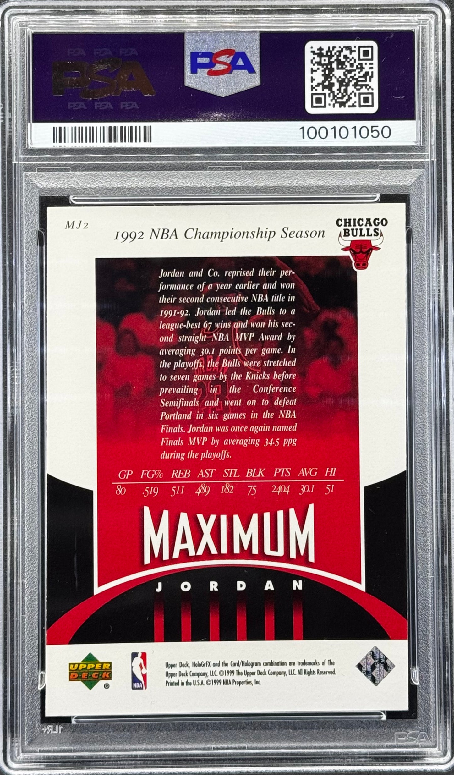 Michael Jordan 1999 Upper Deck Hologrfx Maximum Jordan #MJ2 PSA 9