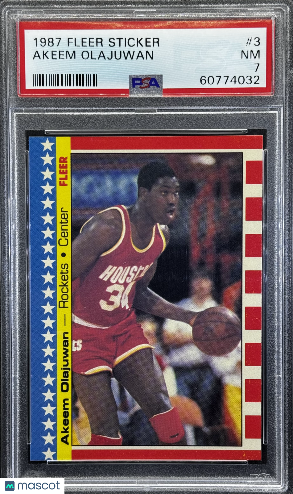 Akeem Olajuwon 1987 Fleer Sticker #3 PSA 7