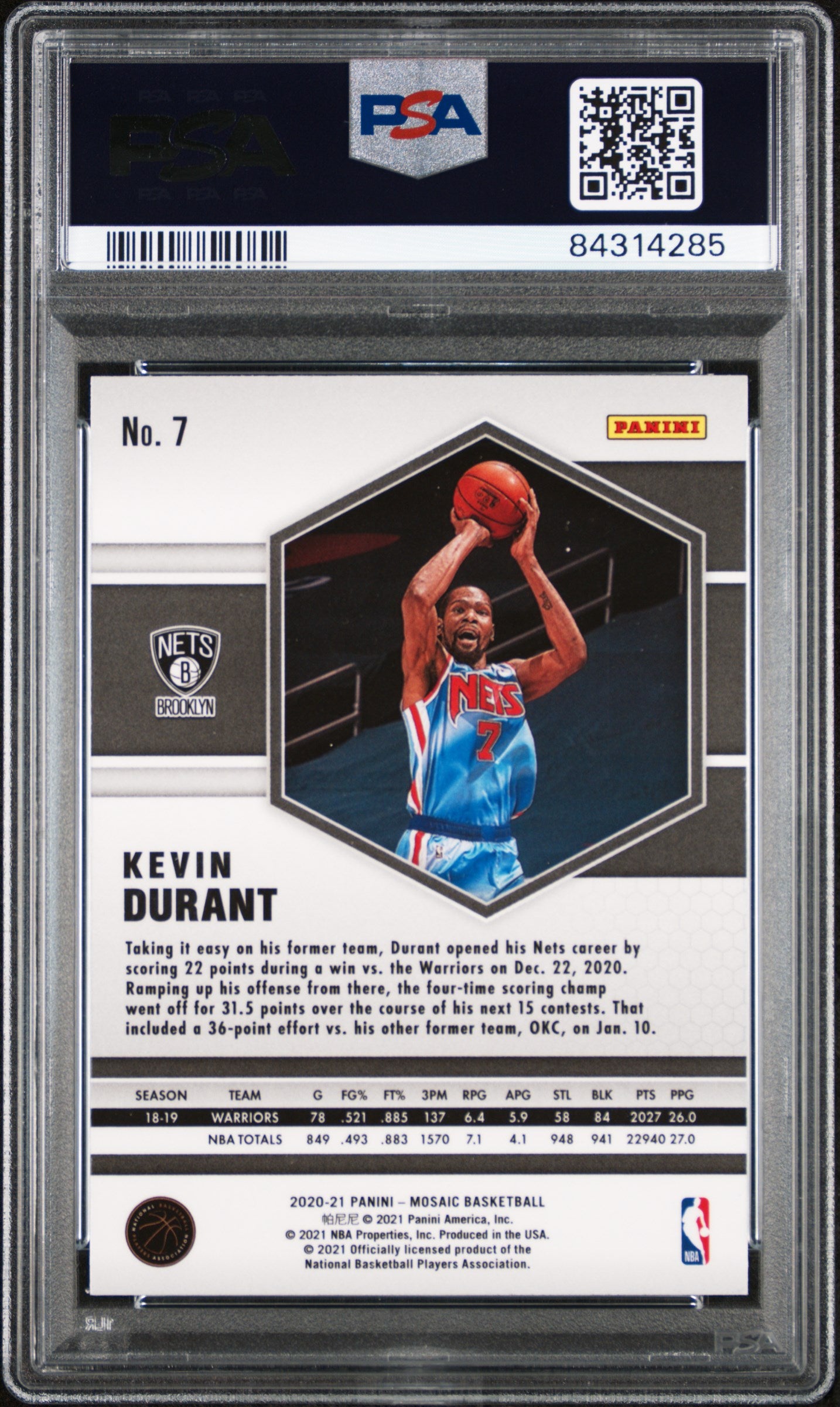 Kevin Durant 2020 Panini Mosaic #7 PSA 10