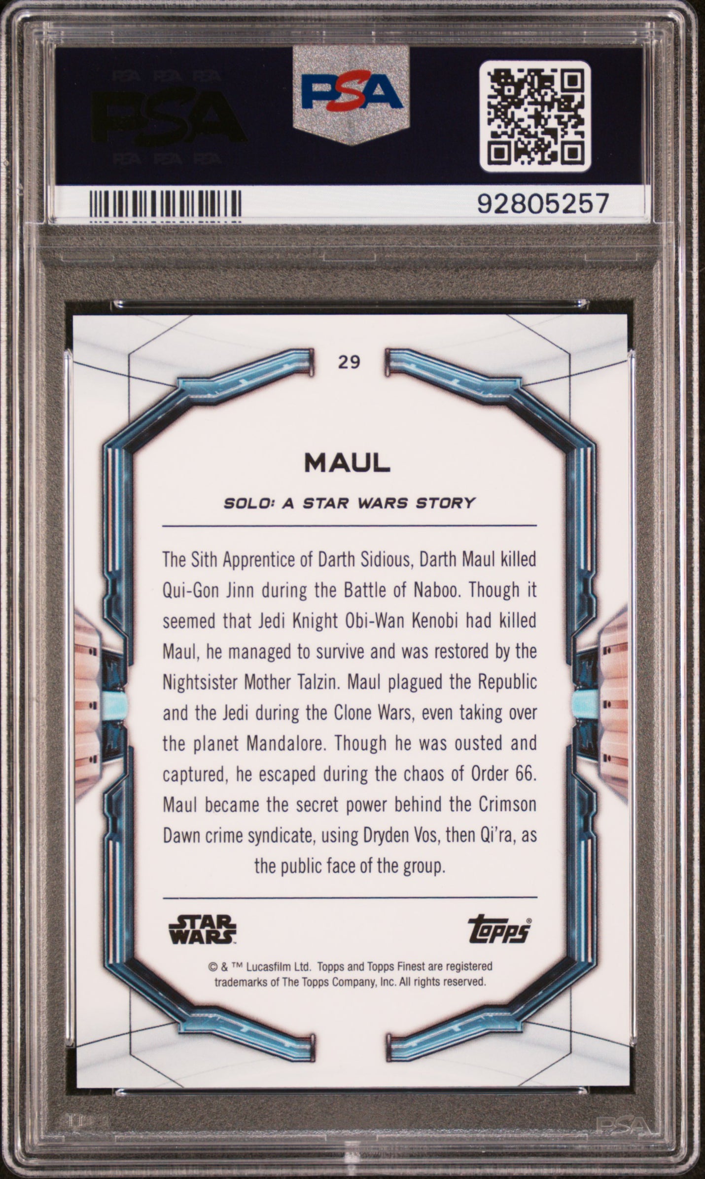 2022 Topps Finest Star Wars Darth Maul Blue Refractor /150 #29 PSA 10