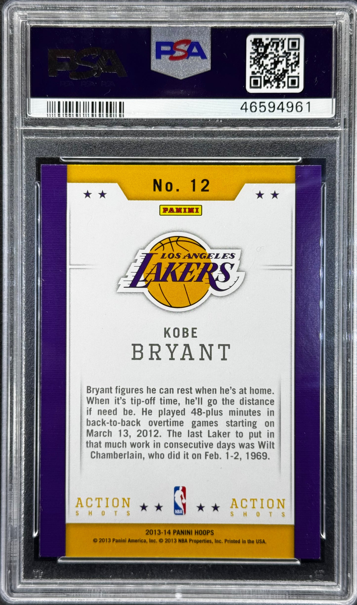 Kobe Bryant 2013 Panini Hoops Action Shots #12 PSA 9