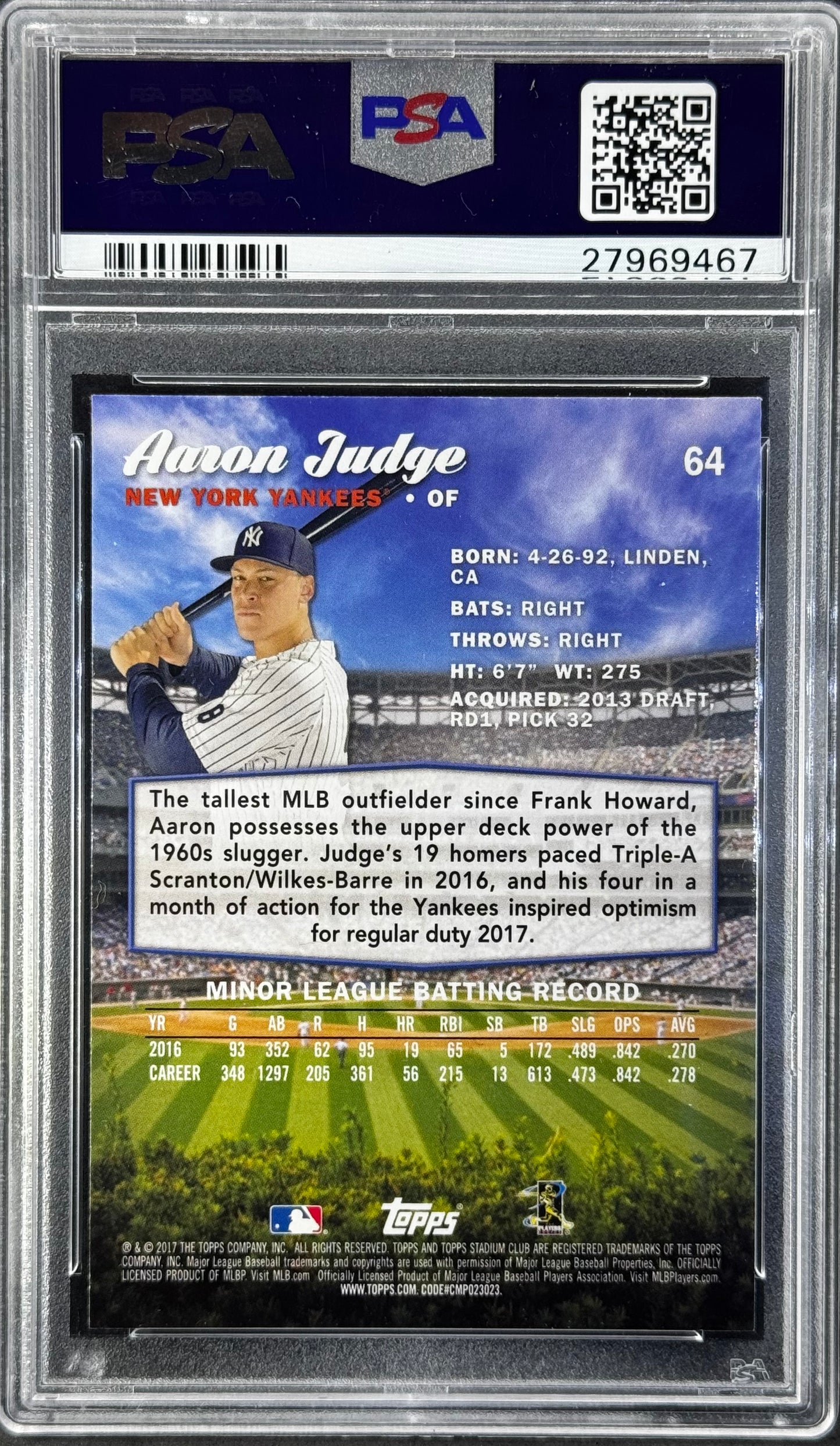 Aaron Judge 2017 Stadium Club #64 PSA 10