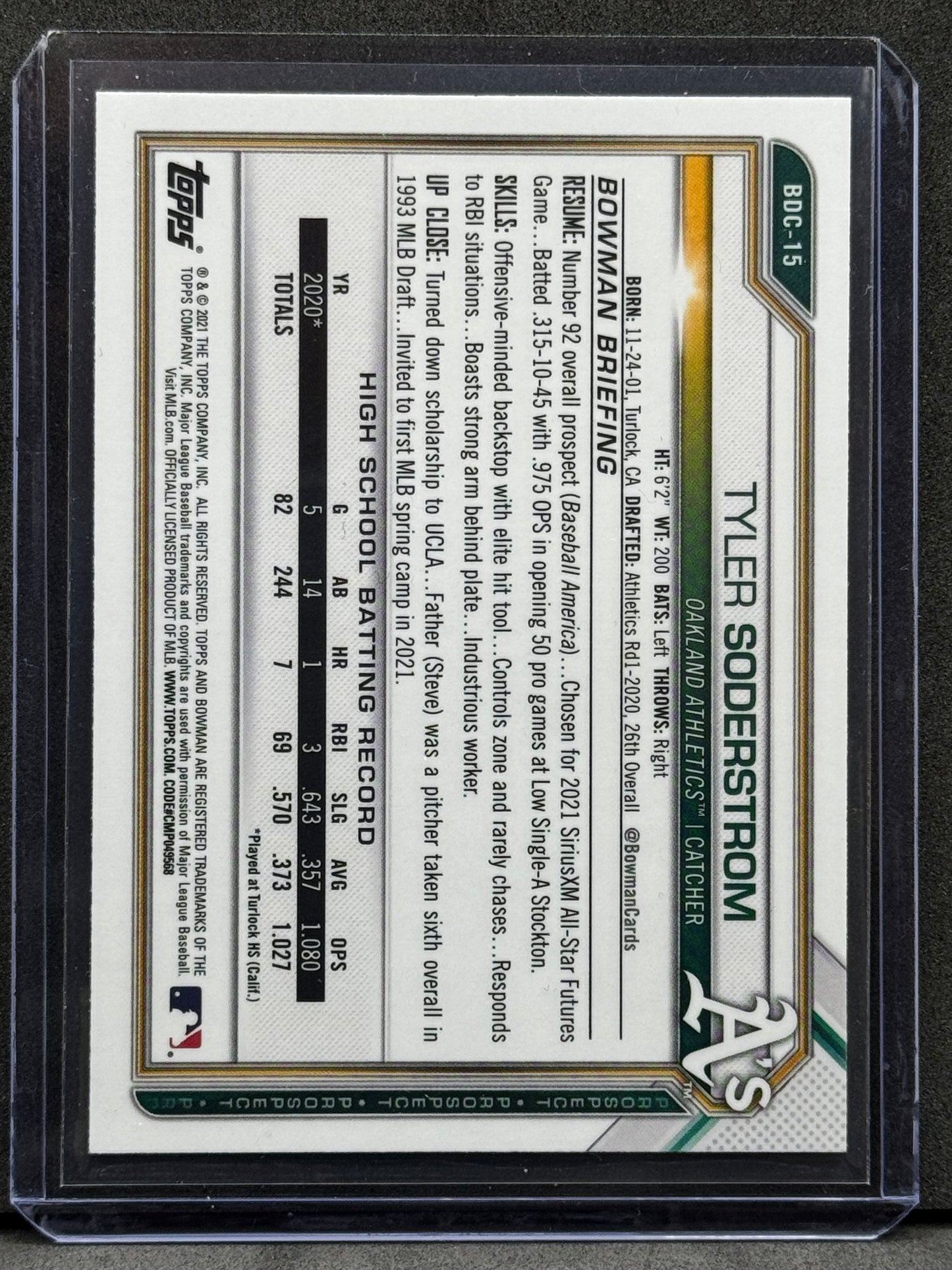 Tyler Soderstrom 2021 Bowman Chrome #BDC-15