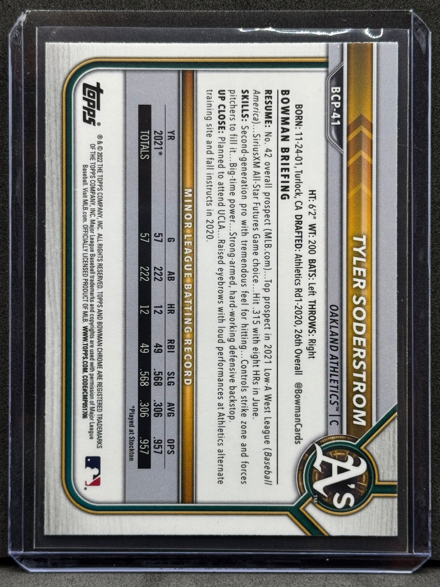 Tyler Soderstrom 2021 Bowman Chrome #BCP-41