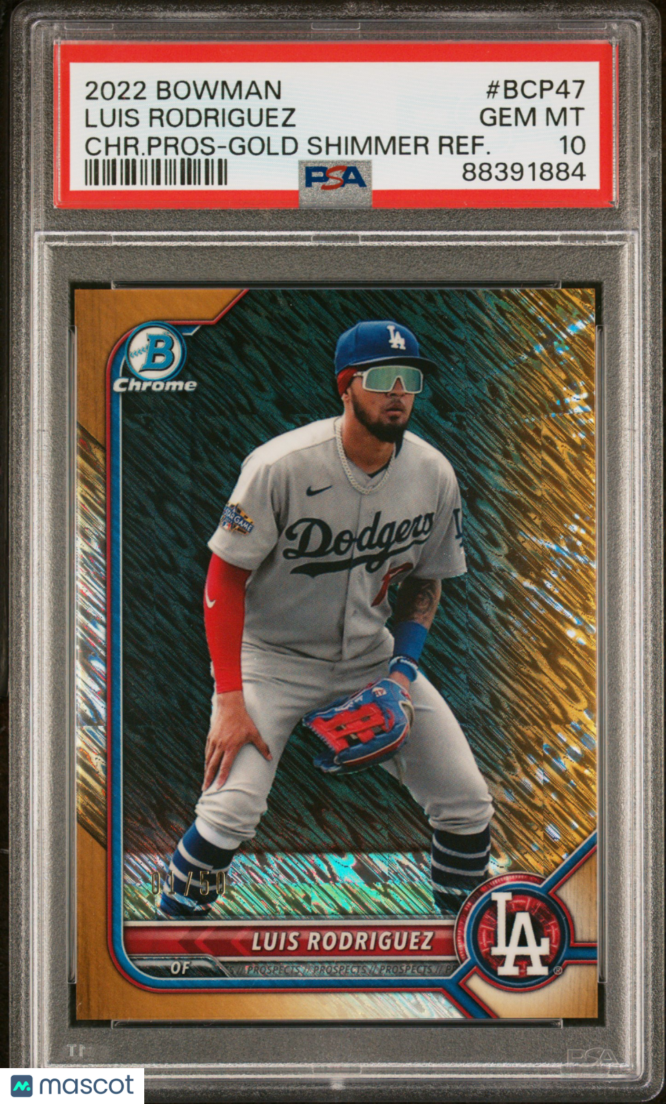 Luis Rodriguez 2022 Bowman Chrome Prospects #BCP47 Gold Shimmer Refractor PSA 10