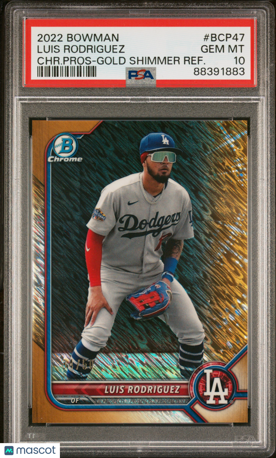 Luis Rodriguez 2022 Bowman Chrome Prospects #BCP47 Gold Shimmer Refractor PSA 10