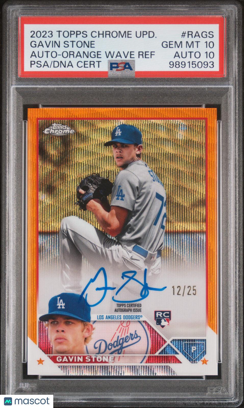 Gavin Stone 2023 Topps Chrome Update Autograph #RAGS Orange Wave Ref PSA 10