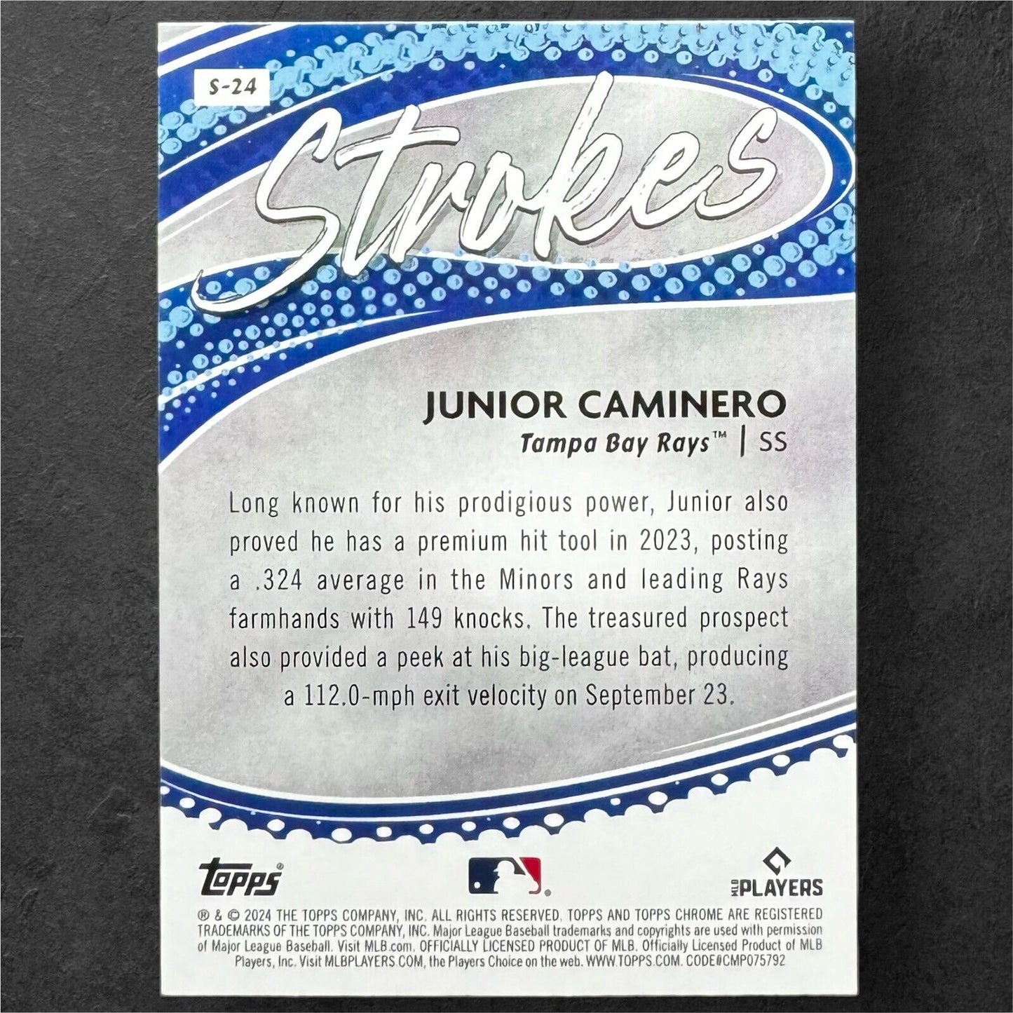 2024 Topps Chrome Junior Caminero Strokes Refractor RC Rookie Rays