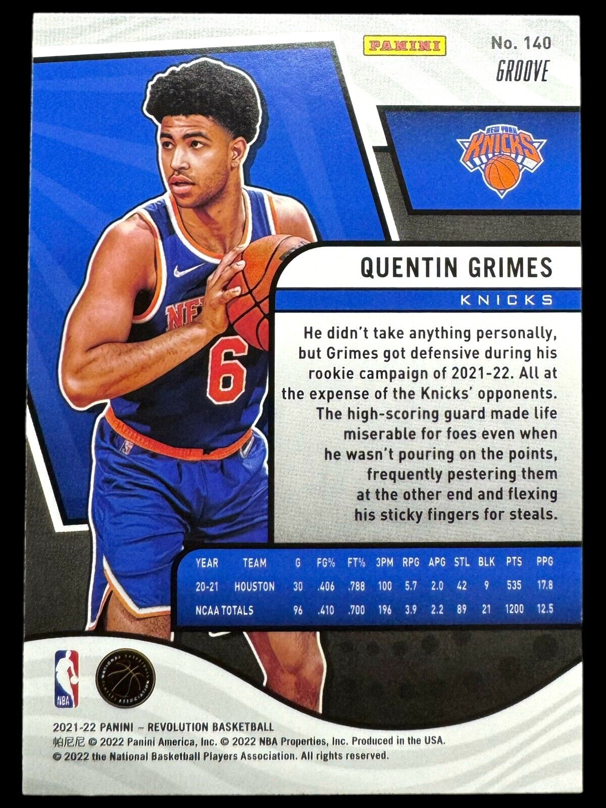 Quentin Grimes 2021/22 Revolution Groove Rookie #140-New York Knicks