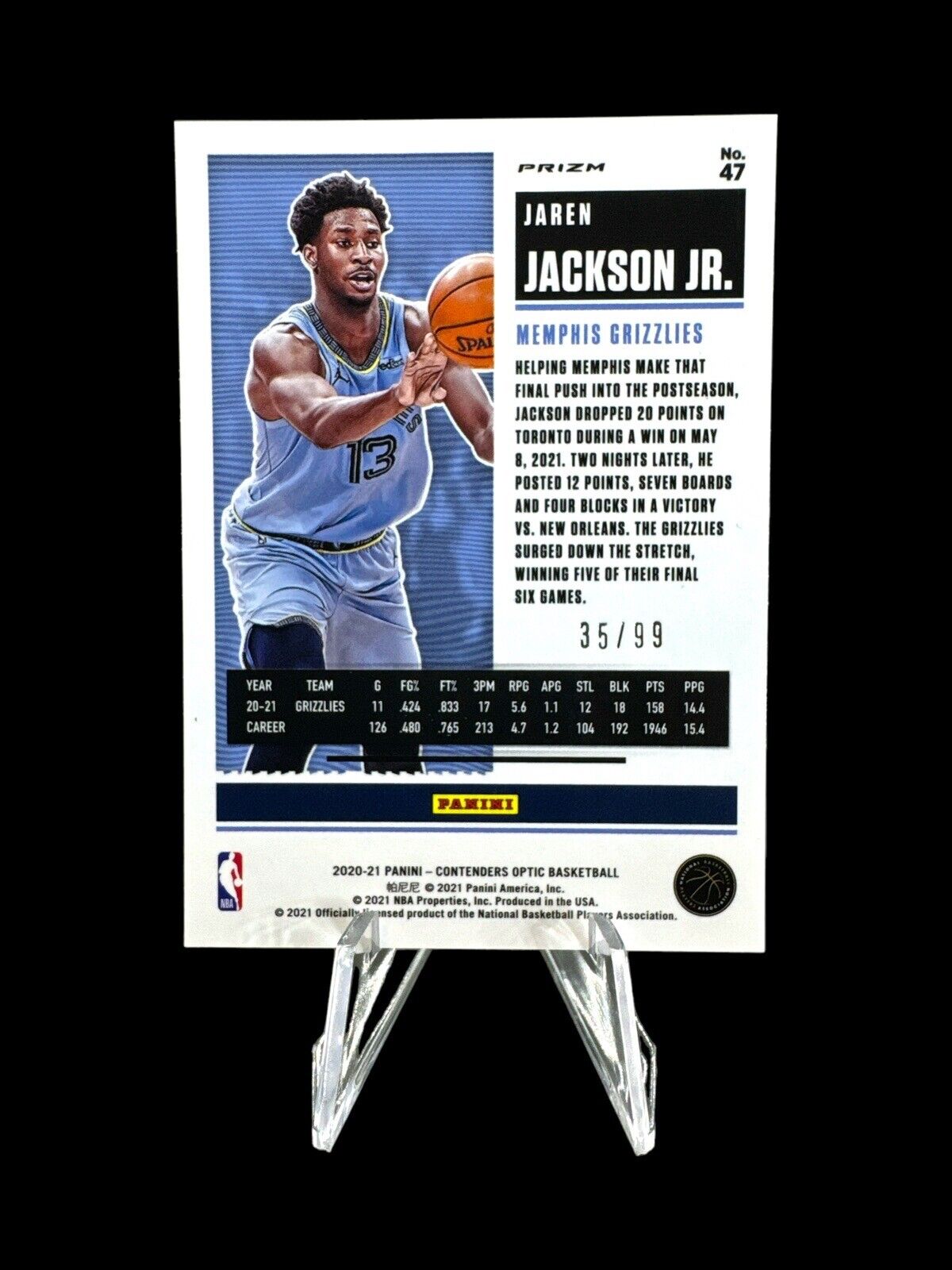 Jaren Jackson Jr 2020-21 Panini Contenders Optic #47 Blue 35/99