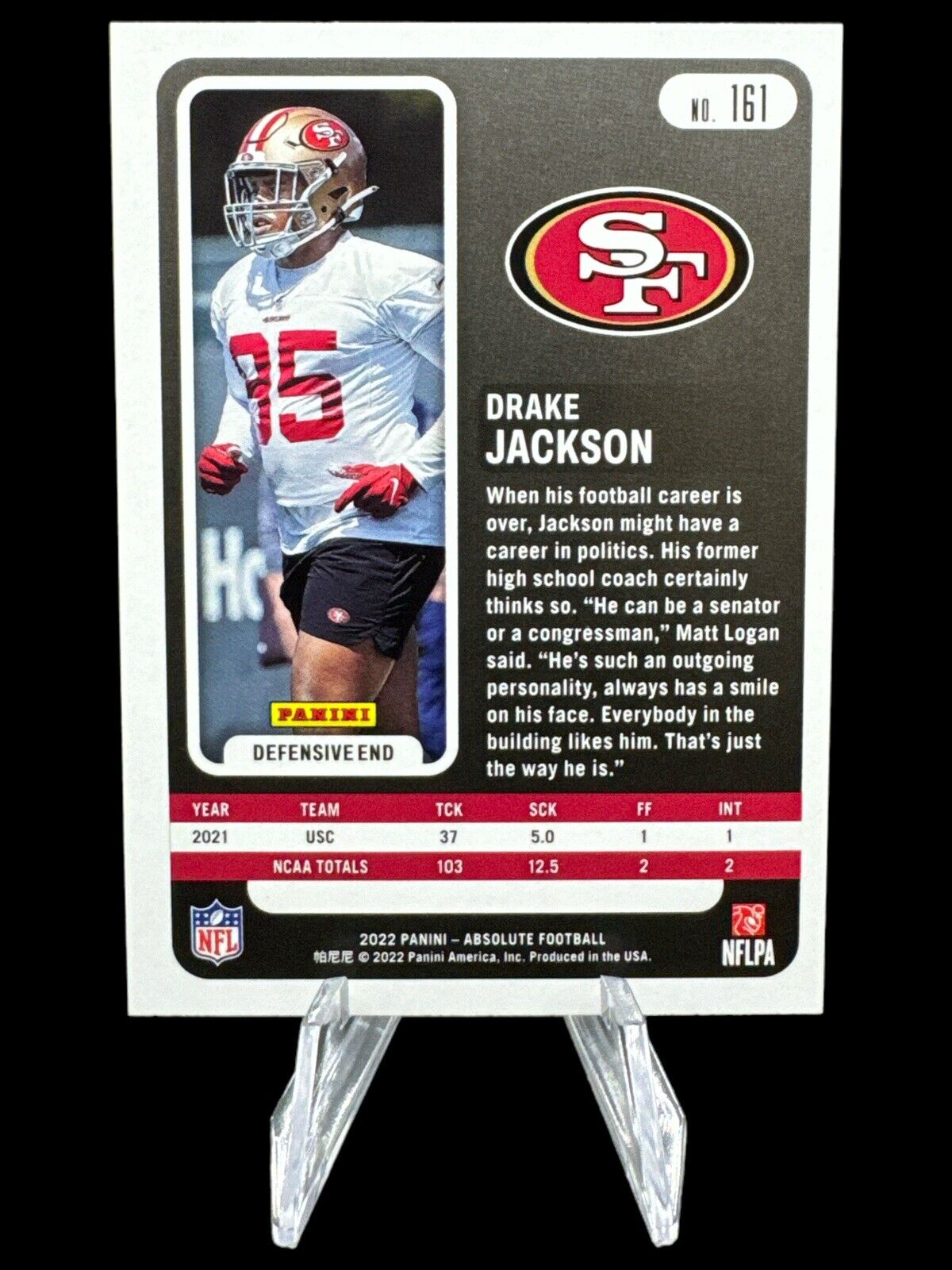 Drake Jackson 2022 Panini Absolute Rookie RC San Francisco 49ers #161