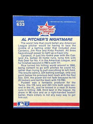 1987 Fleer AL Pitchers Nightmare #633 Jose Canseco / Jim Rice / Kirby Puckett