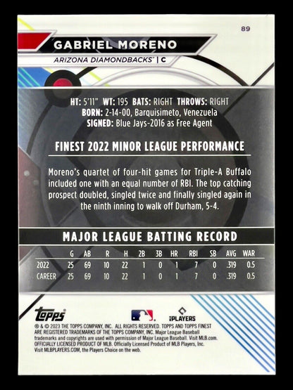 Gabriel Moreno 2023 TOPPS FINEST #89  BASEBALL Rookie DIAMONBACKS RC