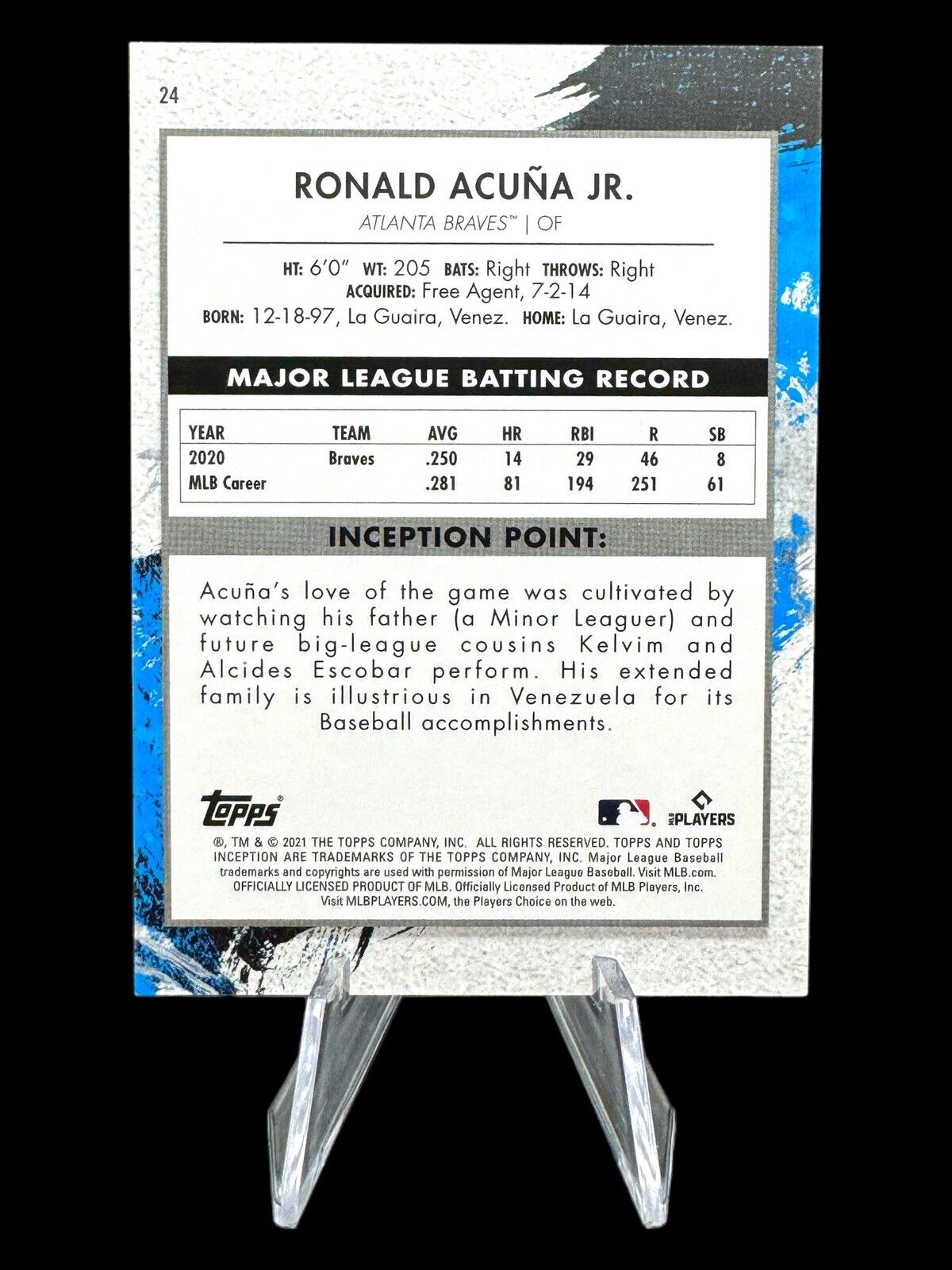 Ronald Acuña Jr. 2021 Topps Inception Green Atlanta Braves Baseball Card #24