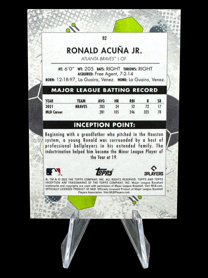 Ronald Acuna Jr. 2022 Topps Inception Green Atlanta Braves Baseball Card #92