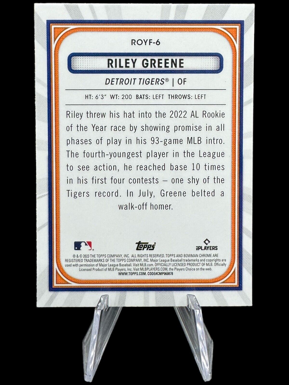 Riley Greene 2023 Topps Chrome Silver Pack Mojo Rookie RC #ROYF-6 Tigers