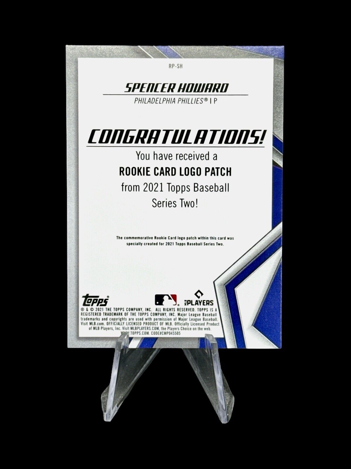 2021 Topps Series 2 Spencer Howard RC Rookie Logo Patch (RP-SH)