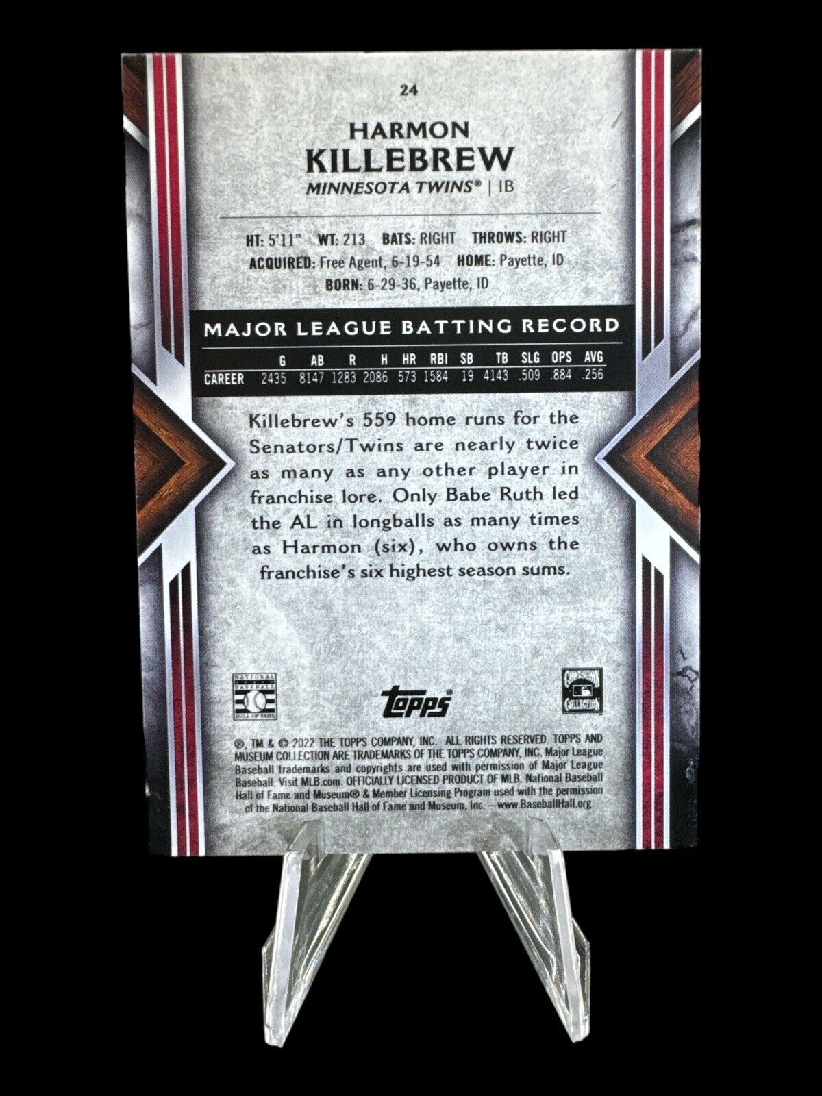 2022 Topps Museum Collection #24 Harmon Killebrew