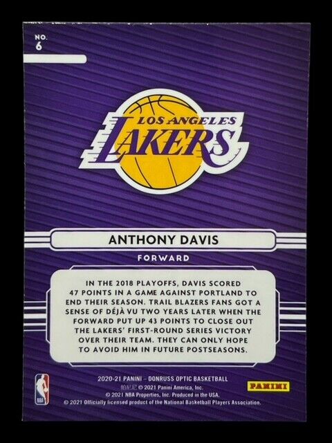 Anthony Davis 2020 Donruss Optic Basketball #6 Los Angeles Lakers