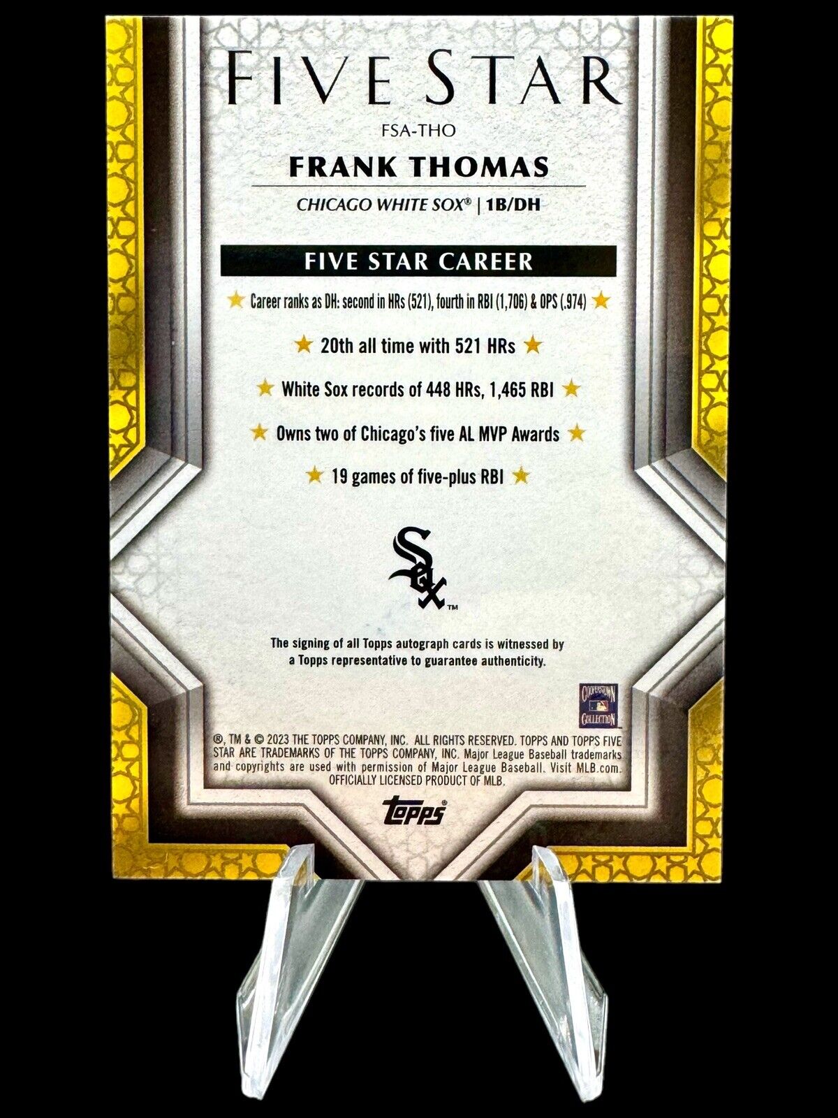 Frank Thomas 2023 Topps Five Star On Card Auto Blue/Gold 12/25 Chicago White Sox