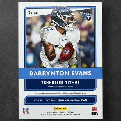 Darrynton Evans Donruss Rookie Phenoms Jerseys Jersey Rookie Card 2020 #RPDE