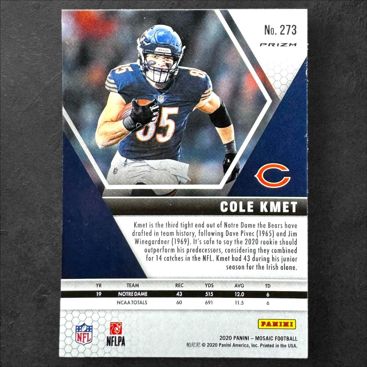 COLE KMET 2020 Mosaic NFL Debut Pink Camo Prizm RC #273 Chicago Bears