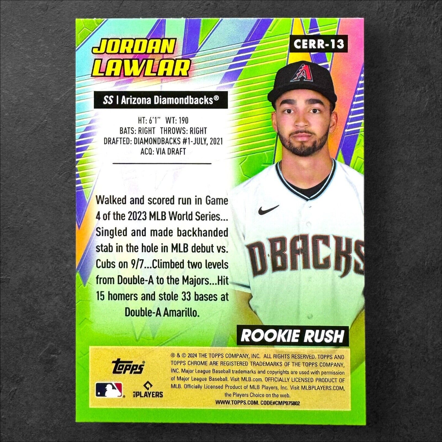 Jordan Lawlar 2024 Topps Chrome All Etch Rookie Rush CERR-13 RC Diamondbacks