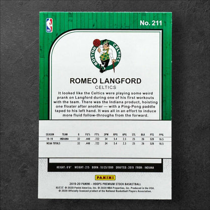 2019-20 Panini NBA Hoops Premium Stock #211 Romeo Langford Rookie RC Celtics