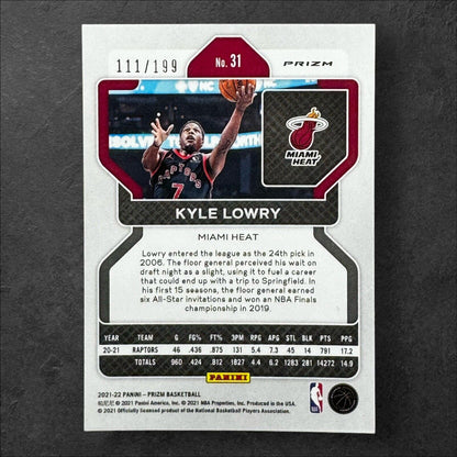 2021-22 Panini Prizm #31 Kyle Lowry Blue Prizm /199 Raptors