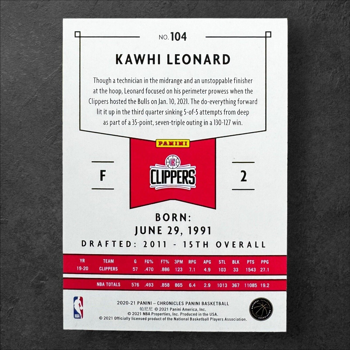 2020-21 Panini Chronicles Panini Red /149 Kawhi Leonard #104