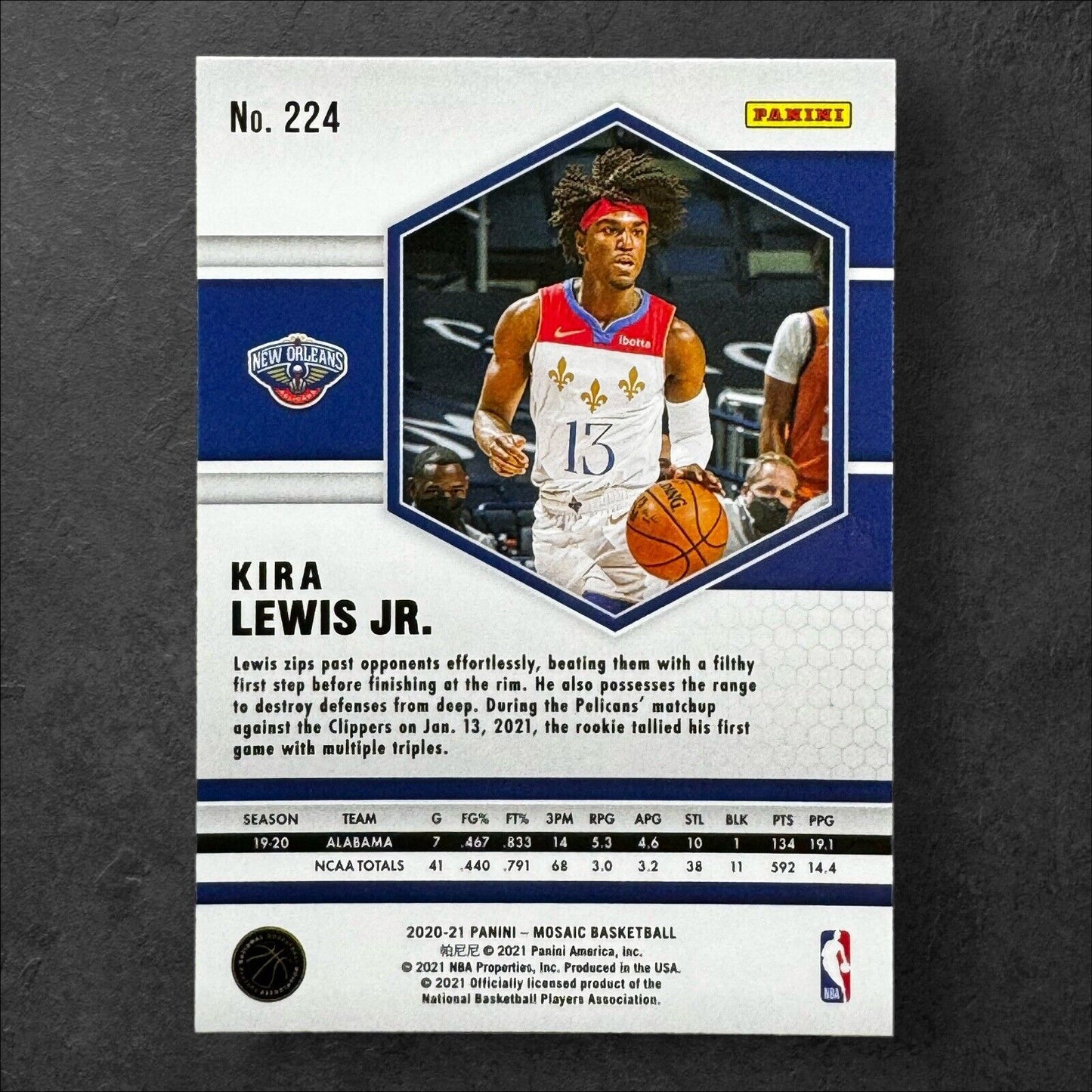 Kira Lewis Jr. 2020-21 Panini Mosaic Basketball Base (RC) Rookie #224 Pelicans