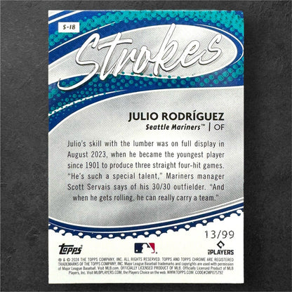 Julio Rodriguez 2024 Topps Chrome Strokes Green Refractor /99 Seattle Mariners