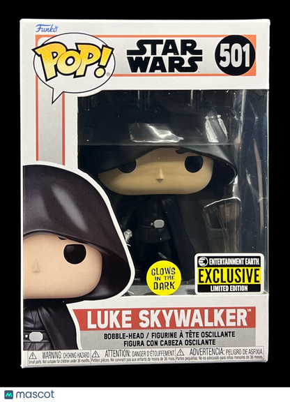 FUNKO POP! STAR WARS: LUKE SKYWALKER G.I.D. #501 EE EXCLUSIVE W/POP PROTECTOR