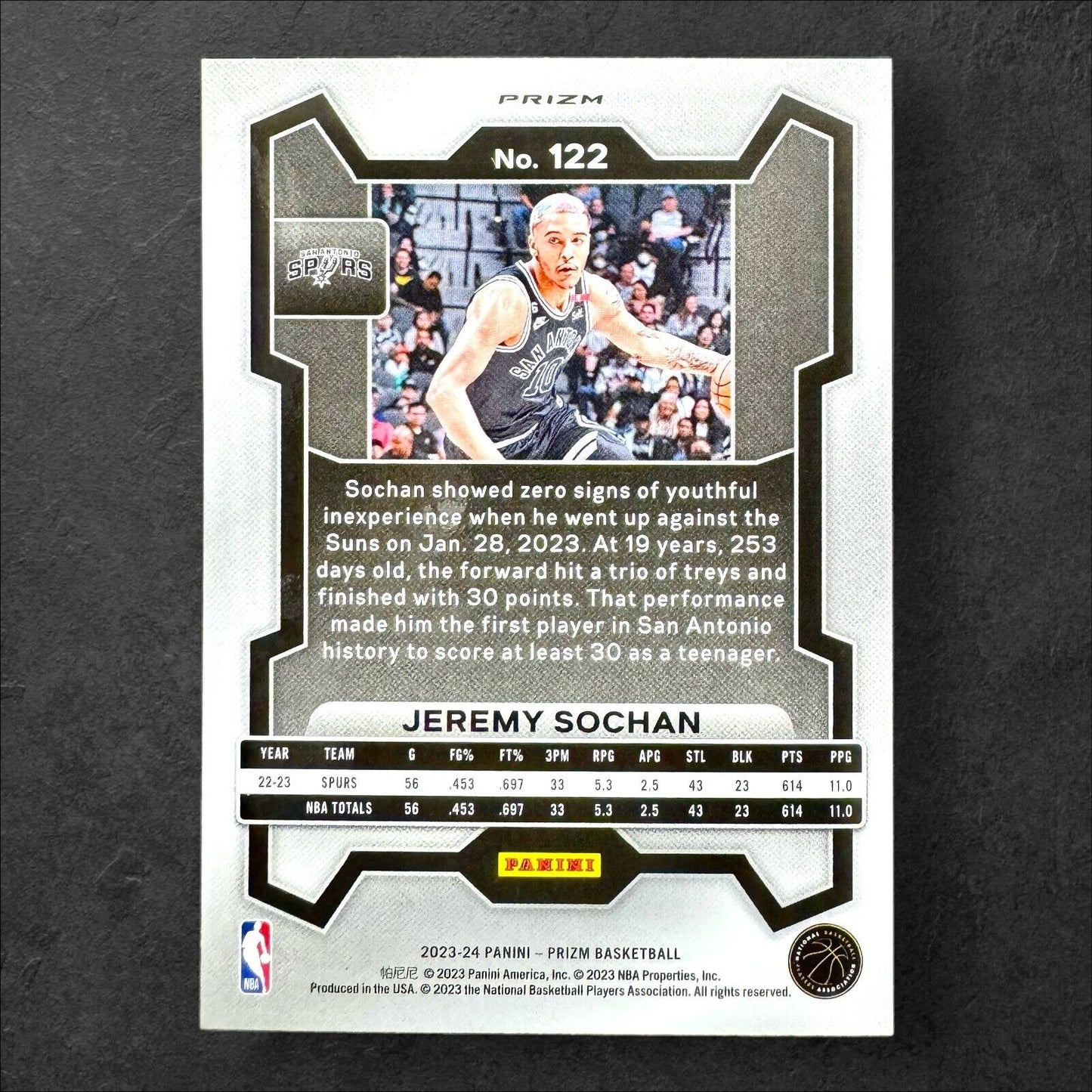 Jeremy Sochan 2023-24 Panini Prizm SILVER SP #122 San Antonio Spurs