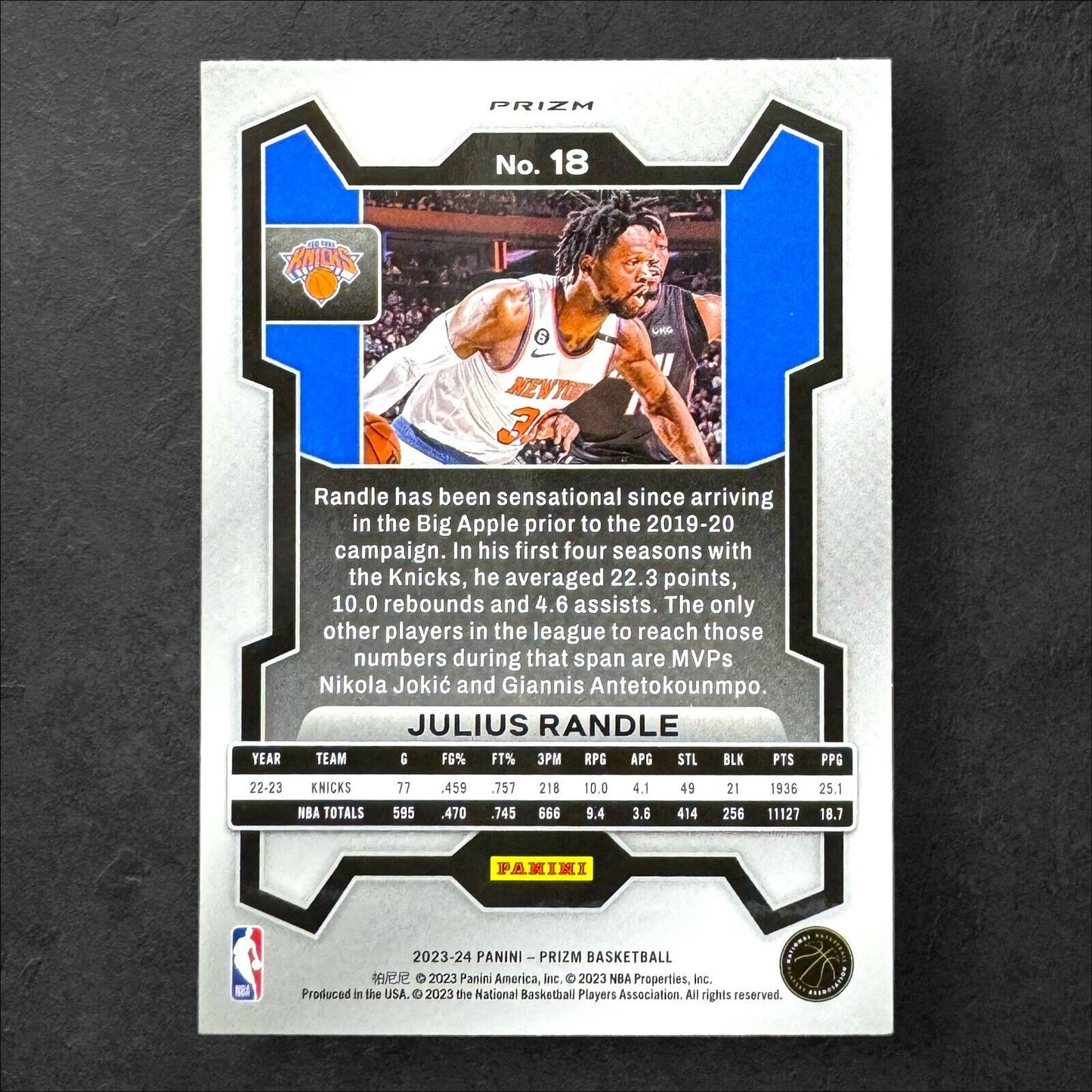 2023-24 Panini Prizm NBA #18 Julius Randle Silver Cracked Ice Prizm NY Knicks