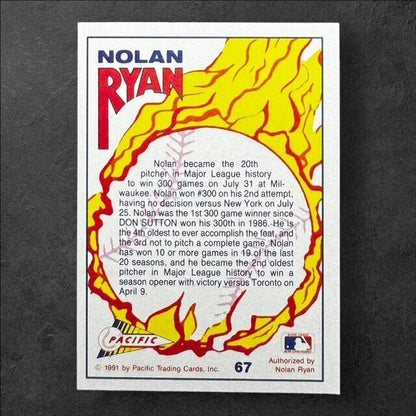 Nolan Ryan 1991 Pacific Texas Express #67 20th Pitcher to Win 300