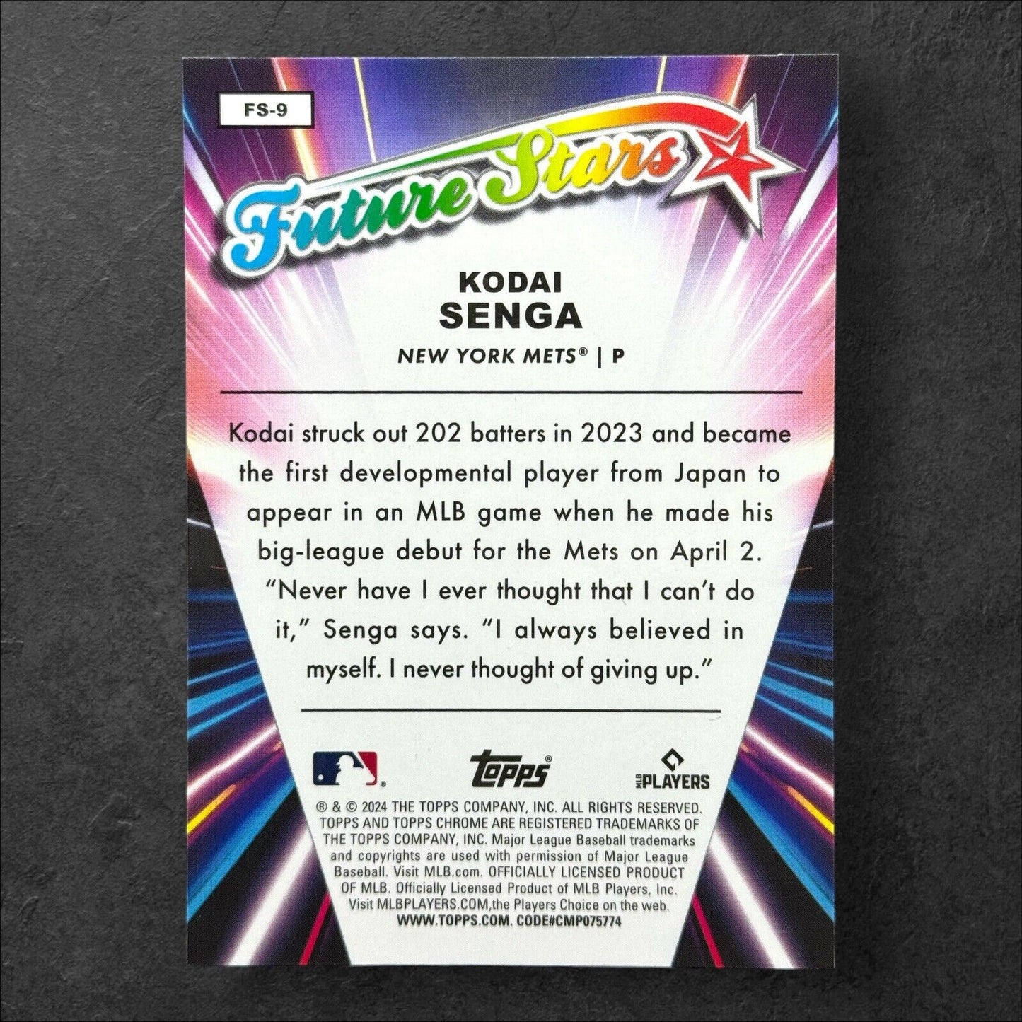 Kodai Senga 2024 TOPPS CHROME FUTURE STARS INSERT CARD #FS-9 New York Mets