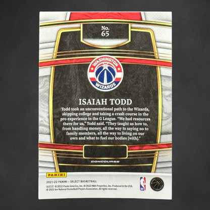 Isaiah Todd Rookie RC 2021-22 Panini Select Retail Concourse Base #65 Wizards