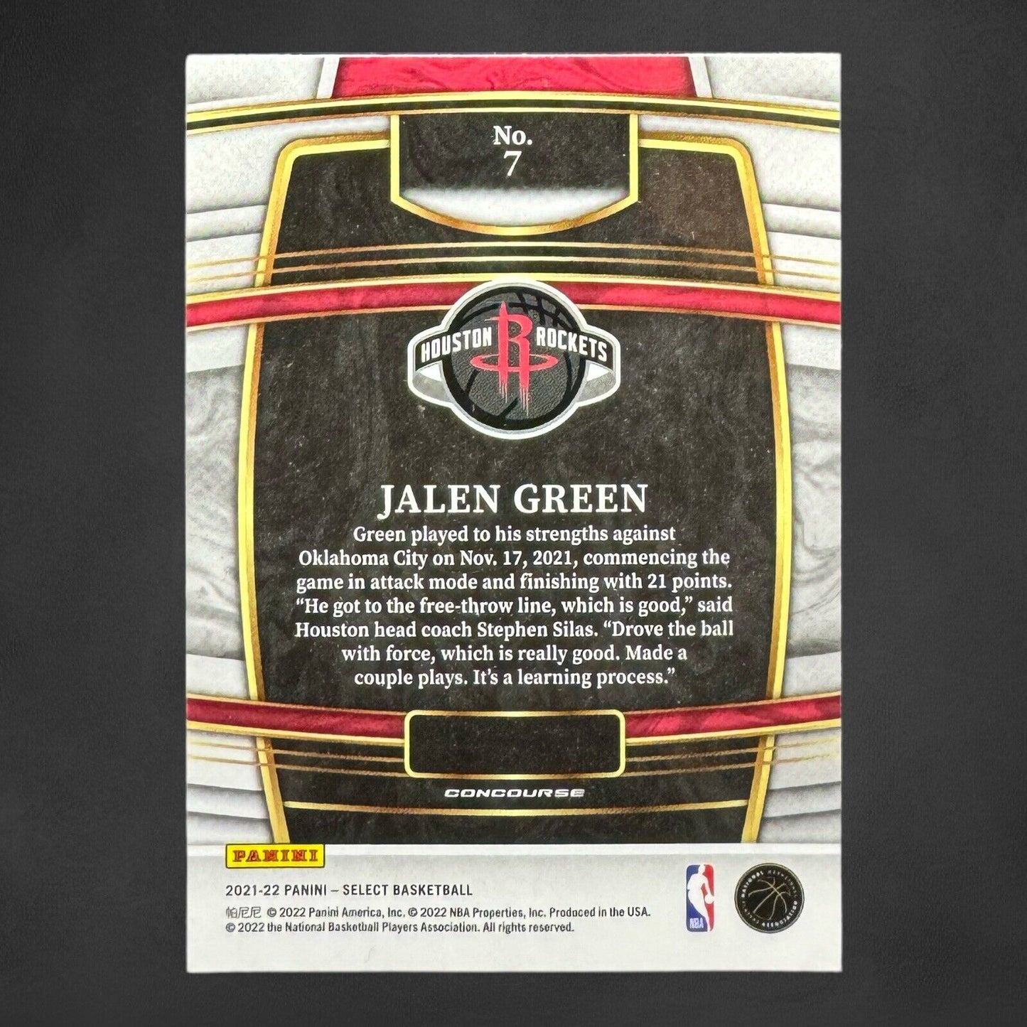 Jalen Green 2021-22 Panini Select #7 Concourse Rookie Rockets