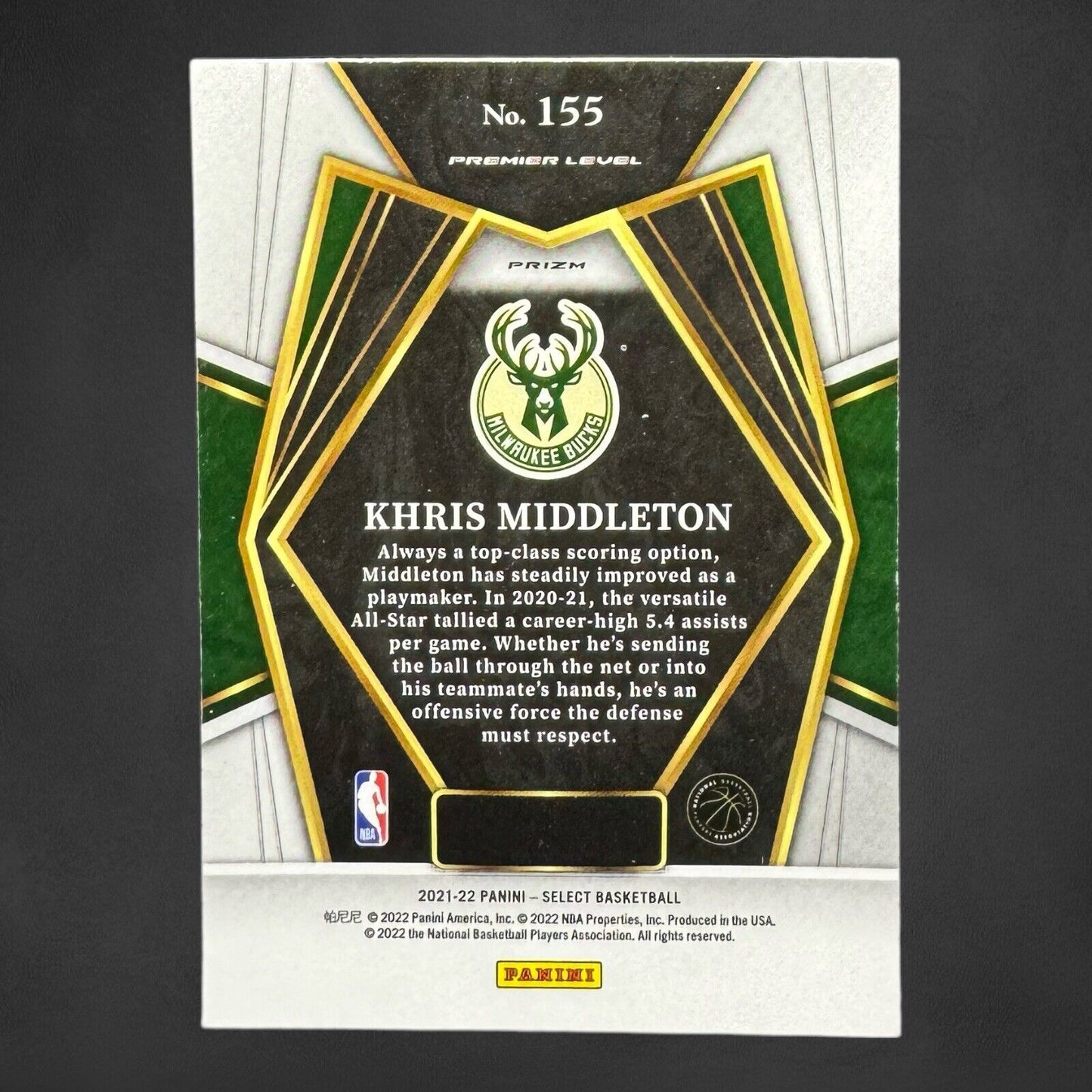 2021-22 Panini Select Blue Shimmer Prizm Khris Middleton #155 TS1