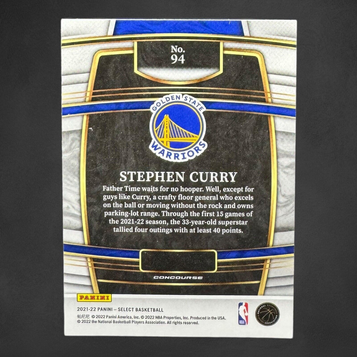 Stephen Curry 2021-22 Panini Select Retail Blue Concourse Base #94 Warriors