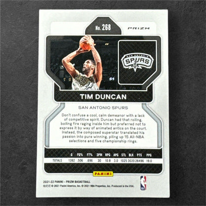 Tim Duncan 2021-22 Panini Prizm Silver Prizm Card #268 San Antonio Spurs 