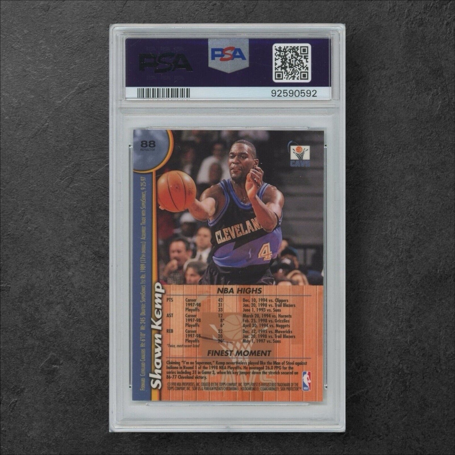 1998 Finest Refractor #88 Shawn Kemp PSA GEM MT 10 Cleveland Cavaliers